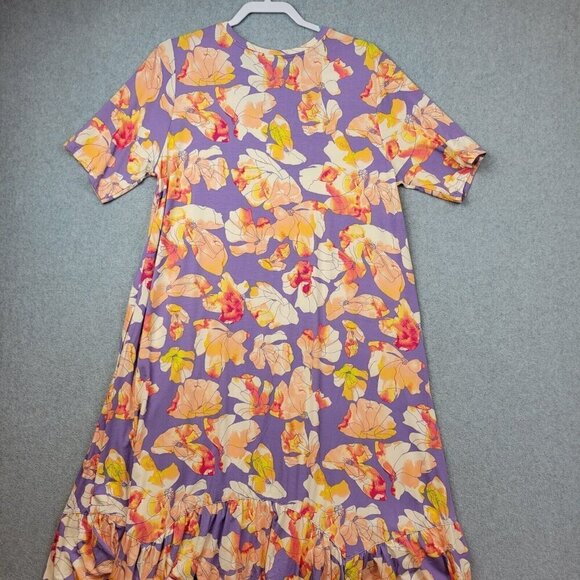 LOGO by Lori Goldstein Womens Floral Dress Size Large Slinky Asymmetrical Hem - Picture 1 of 13